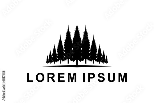 Rustic Retro Vintage pine evergreen fir hemlock spruce conifer cedar coniferous cypress larch pinus trees silhouette logo design