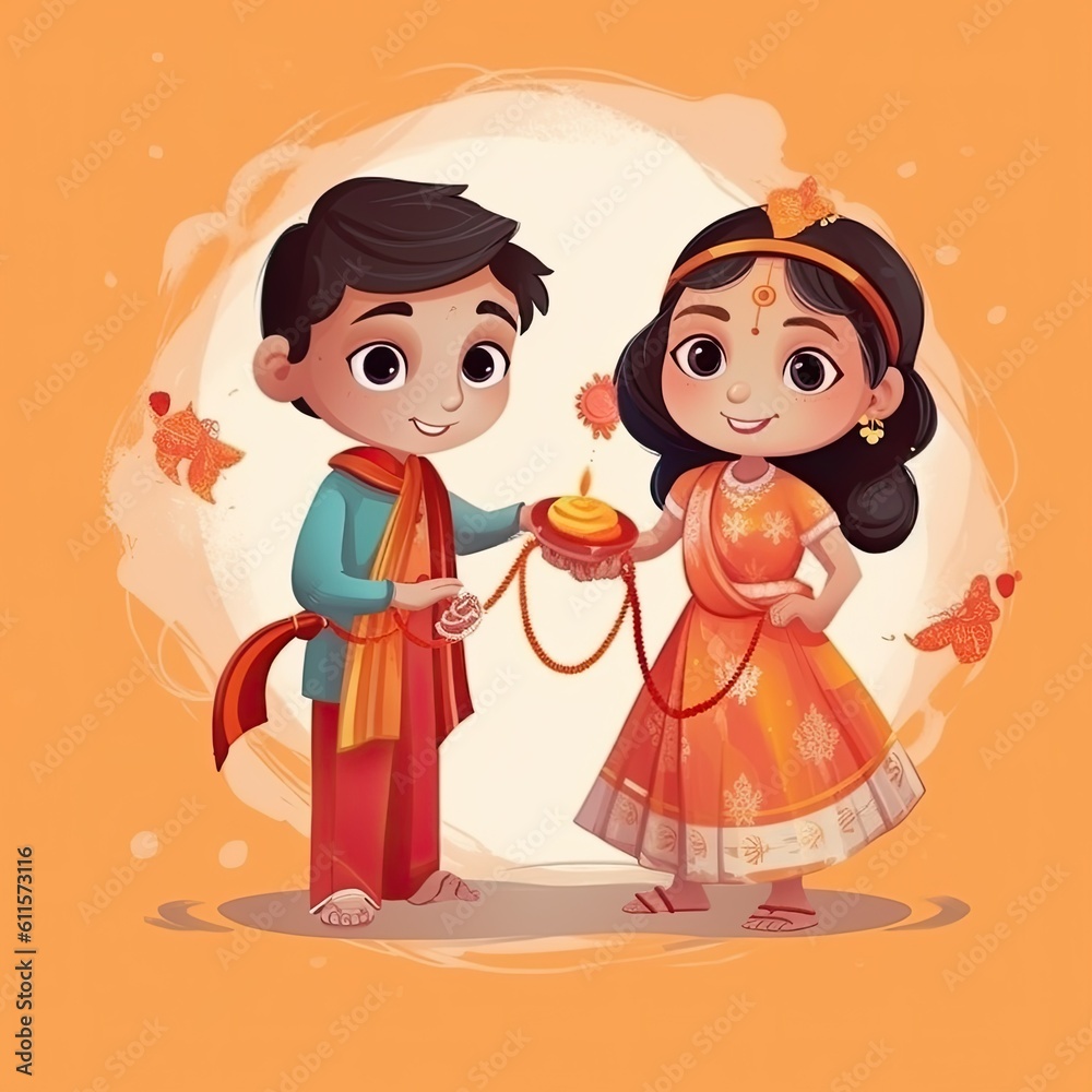 cartoon illustration of Brother and Sister Celebrate together Raksha Bandhan Indian festival.ai generated cartoon illustration of Brother and Sister Celebrate together Raksha Bandhan Indian festival.ai generated