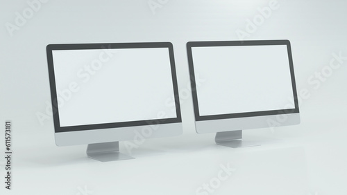 3D Minimal mockup white desktop with white blank screen