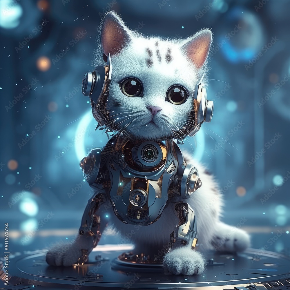 Fototapeta Illustrate the concept of artificial intelligence with a futuristic robot and futuristic technology, showcasing the potential of AI in various industries generated AI