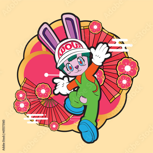 the rich rabbit illustration design for easter day with digital hand drawn 