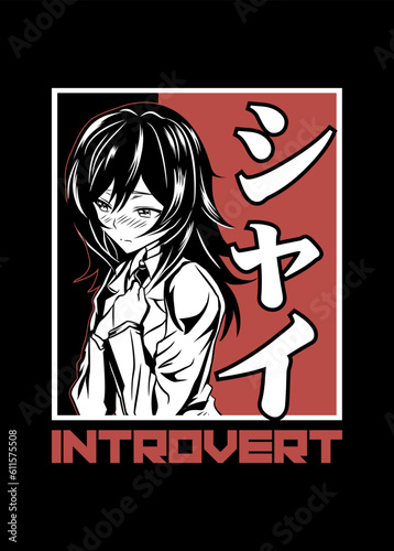 introvert girl anime style art poster
