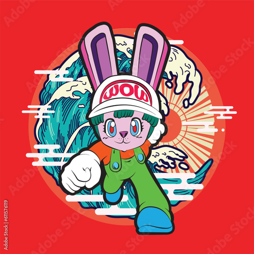 the rich rabbit illustration design for easter day with digital hand drawn 