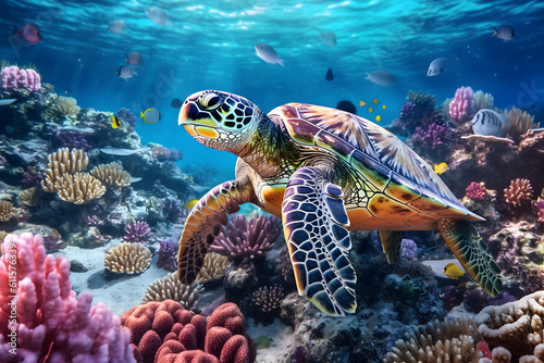 turtle in tropical coral reef