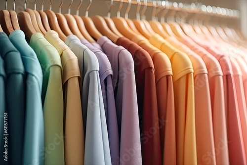 Colourful clothes on a clothing rack in pastel colors - created using generative AI tools