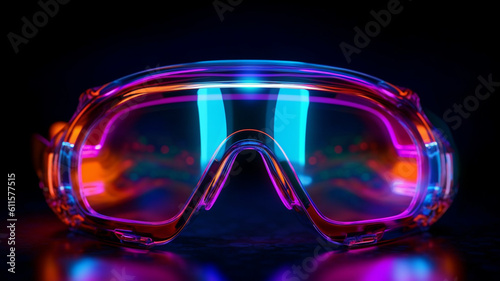 Concept of modern age and cyber world with glass glowing VR glasses Generated AI © Migma_Agency