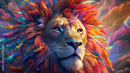 portrait of a lion  Abstract art colorful painting lion. Generative AI