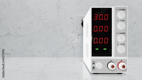 Billede på lærred Digital adjustable DC power supply, white background, 3d render