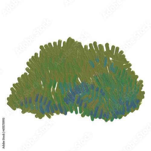 cute drawing style with oil brush texture of  green bush