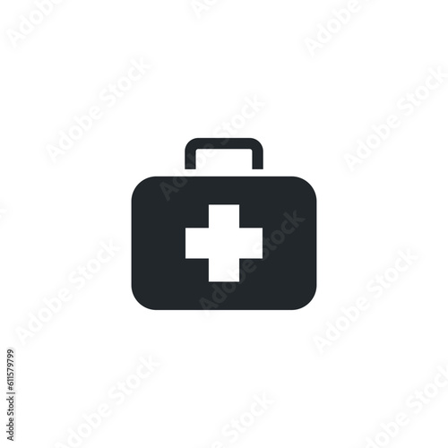 flat vector image isolated on white background, medical kit icon in black color