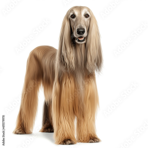 Afghan hound dog isolated in a white background, ai generative