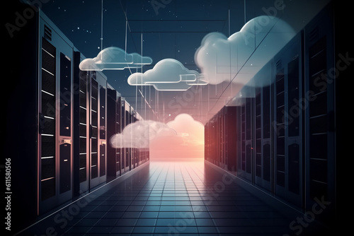 Cloud-Service-Technologie, Server in den Wolken Generative AI photo