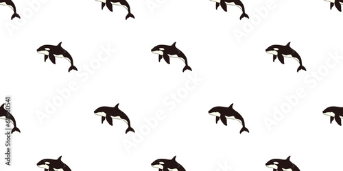 Seamless pattern with cute cartoon killer whales or orca, vector illustration © Tetiana Kasatkina