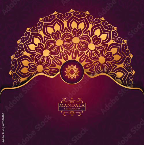 Golden Luxury Religious Mandala Greeting Square Card Design With Red  Abatract Background 