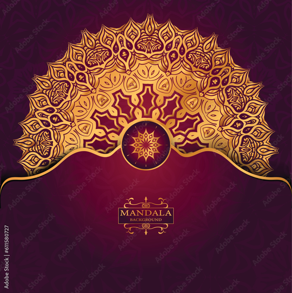 Golden Luxury Religious Mandala Greeting Square Card Design With Red  Abatract Background 