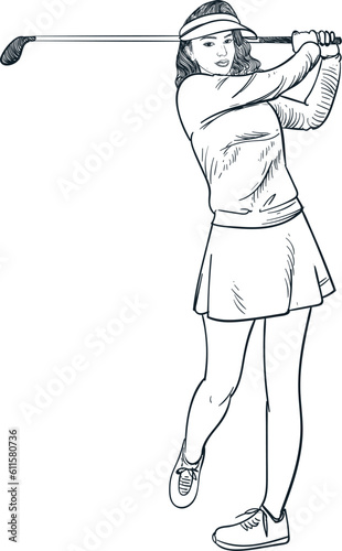 Vintage hand drawn sketch golf girl