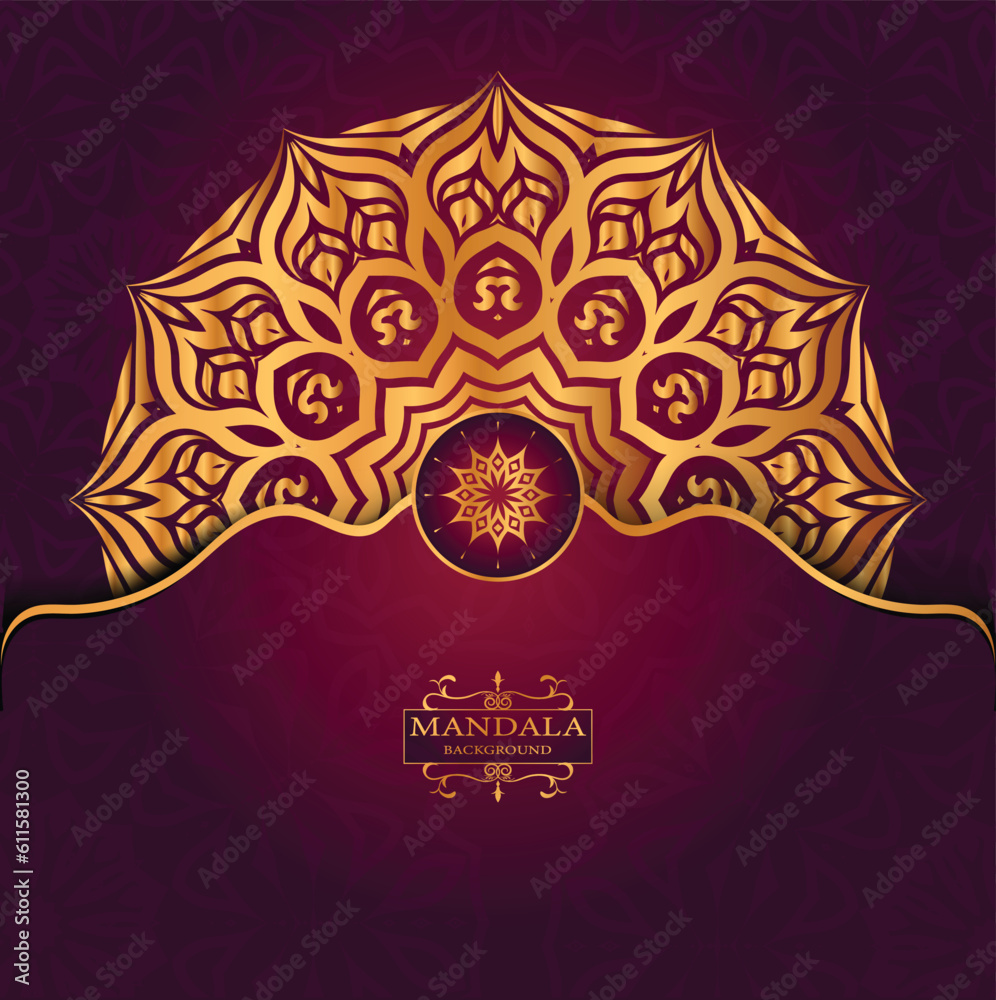 Golden Luxury Religious Mandala Greeting Square Card Design With Red  Abatract Background 