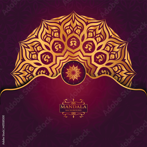 Golden Luxury Religious Mandala Greeting Square Card Design With Red  Abatract Background 