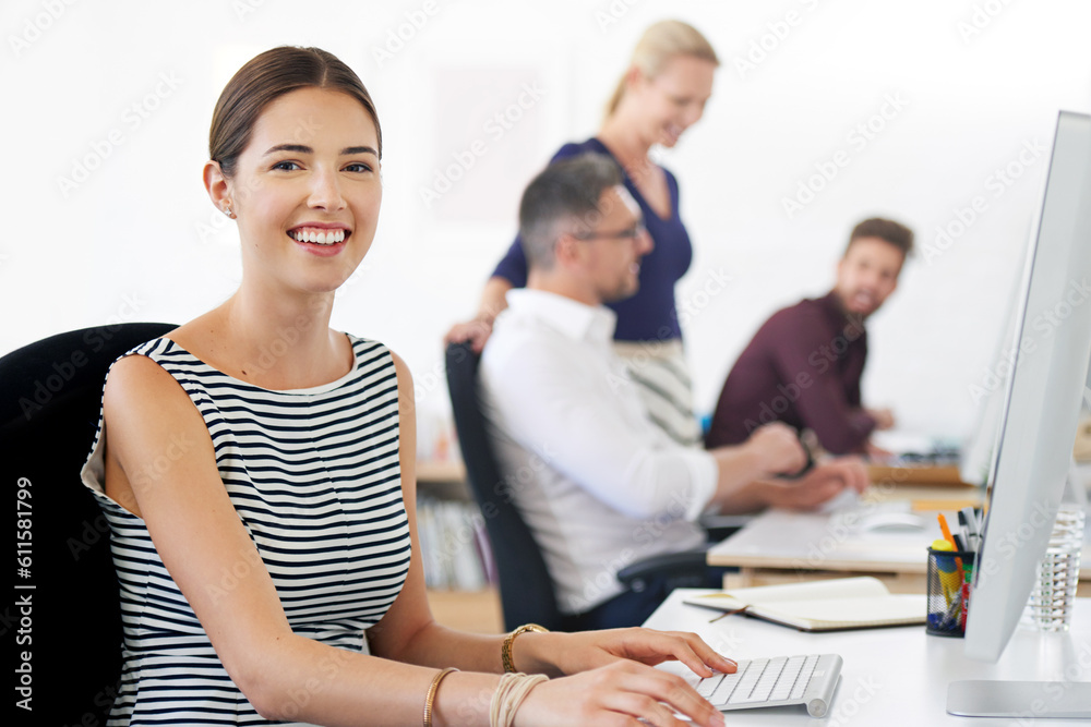 Smile, portrait and business woman, designer or creative in startup company. Face, happy entrepreneur and web design professional from Australia with pride for career, success mindset and coworking. Smile, portrait and business woman, designer or creative in startup company. Face, happy entrepreneur and web design professional from Australia with pride for career, success mindset and coworking.