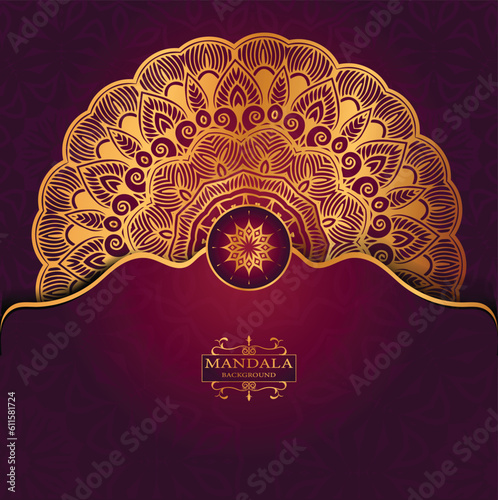 Golden Luxury Religious Mandala Greeting Square Card Design With Red  Abatract Background 