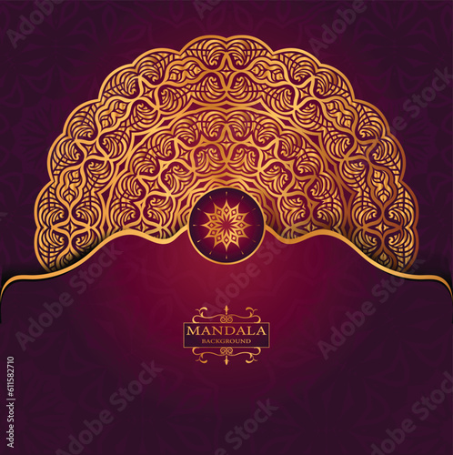 Golden Luxury Religious Mandala Greeting Square Card Design With Red  Abatract Background 