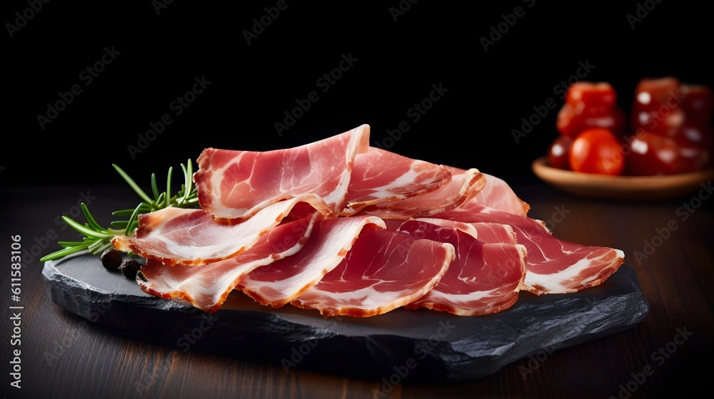 Spanish serrano ham. AI generated.