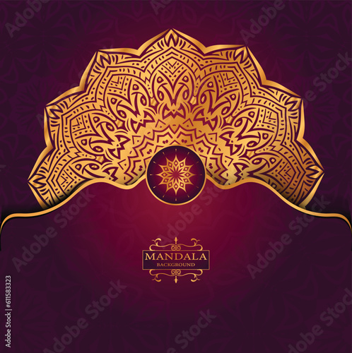 Golden Luxury Religious Mandala Greeting Square Card Design With Red  Abatract Background 