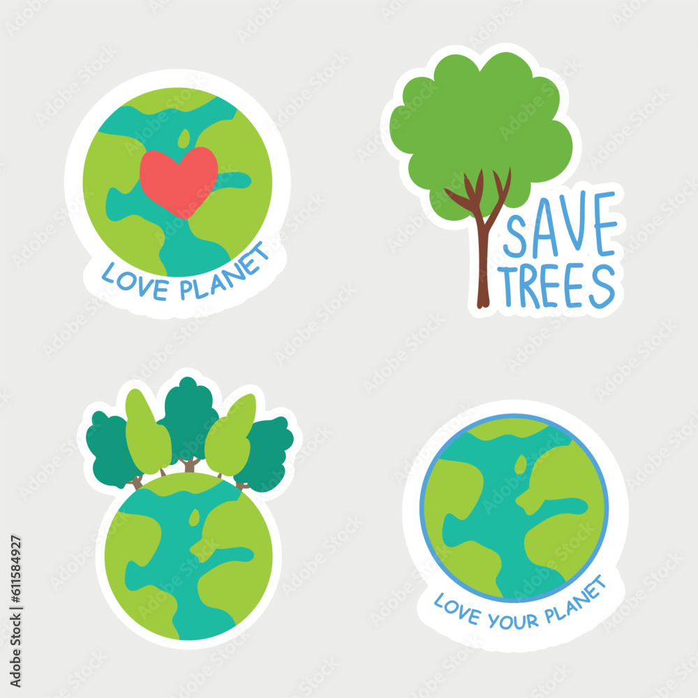 Vector about Environmental stickers save the planet Vector about Environmental stickers save the planet