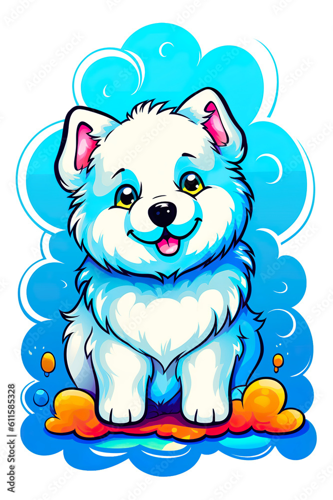 A small white dog sitting on top of a skateboard. Generative AI. A small white dog sitting on top of a skateboard. Generative AI.