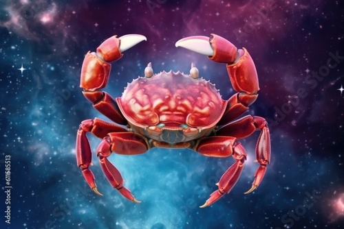 Astrology calendar. Crab magical zodiac sign astrology. Esoteric horoscope and fortune telling concept. CANCER zodiac in universe. Generative AI