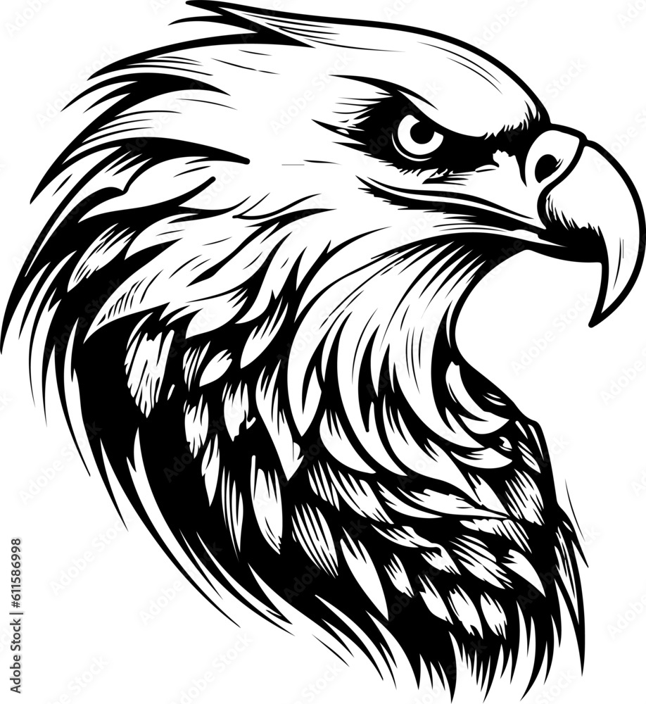 The vector of a head eagle Black and white color.
