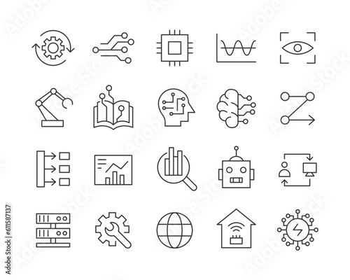 Artificial Intelligence Icons - Vector Line. Editable Stroke.
