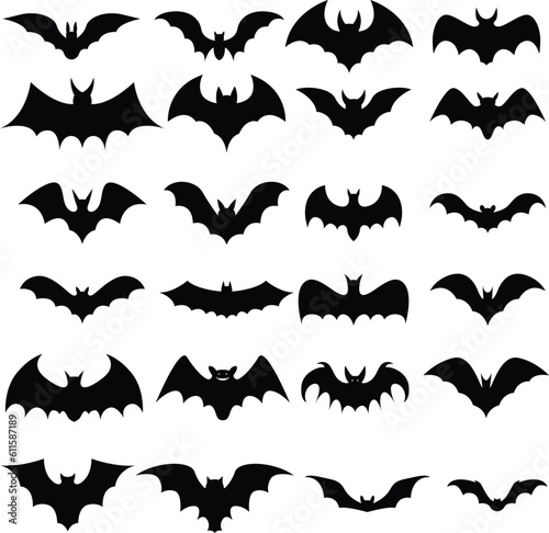 Set of halloween bats icons. Halloween bats silhouettes