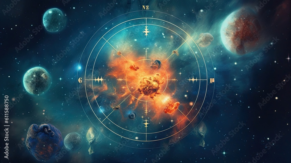 Astrology calendar. Pisces magical zodiac sign astrology. Esoteric horoscope and fortune telling concept. PISCES zodiac in universe. Generative AI