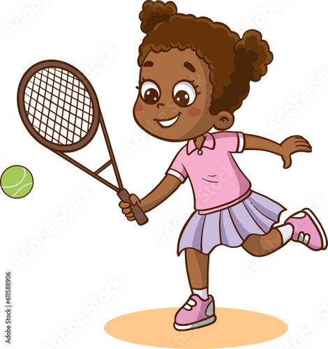 cute girl playing tennis vector illustration