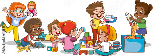 cute kids playing with toys together