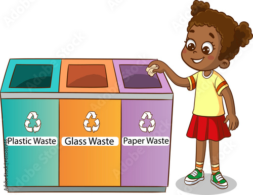 girl throwing garbage in the recycling bin vector