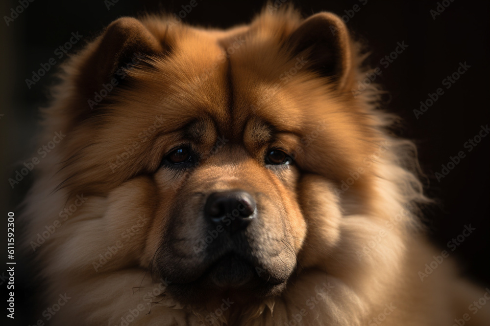 Portrait of a dog of the Chow Chow breed close-up, generative ai