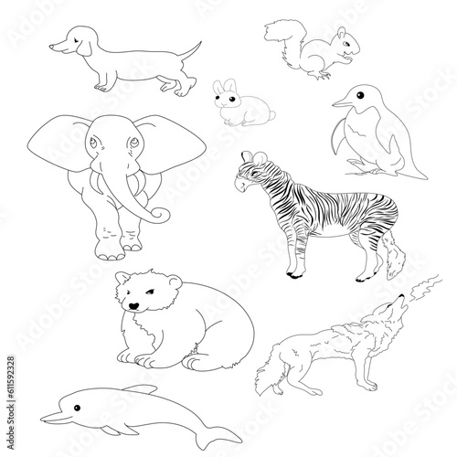 illustration of animals  set animal outline  hand drawing  illustration  