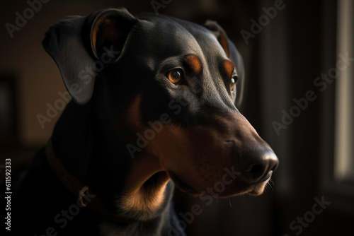 Portrait of a dog of the Dobermann breed close-up, generative ai © Henryzoom