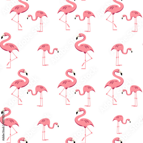 Pink flamingo summer seamless pattern on white background © Atstock Productions