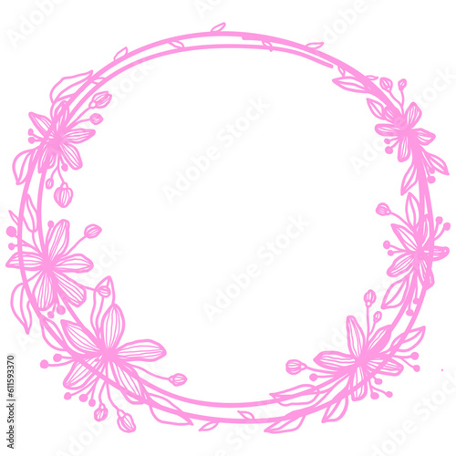Pastel Hand Drawn Flower Circle Frame