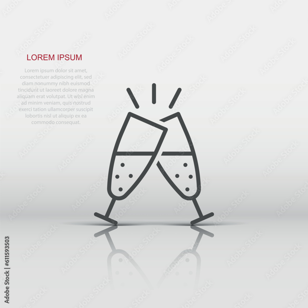 Сhampagne glass icon in flat style. Alcohol drink vector illustration on white isolated background. Cocktail business concept. Сhampagne glass icon in flat style. Alcohol drink vector illustration on white isolated background. Cocktail business concept.