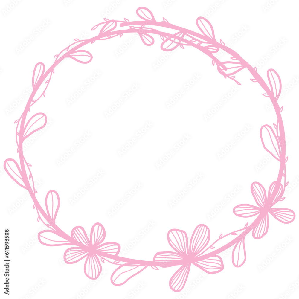 Pastel Hand Drawn Flower Circle Frame