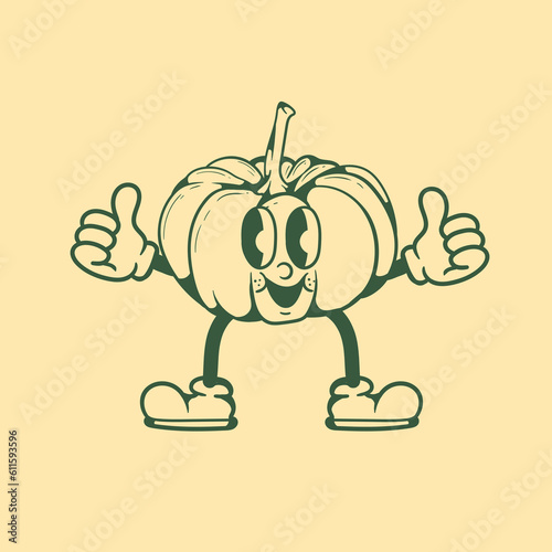 Vintage character design of pumpkin fruit