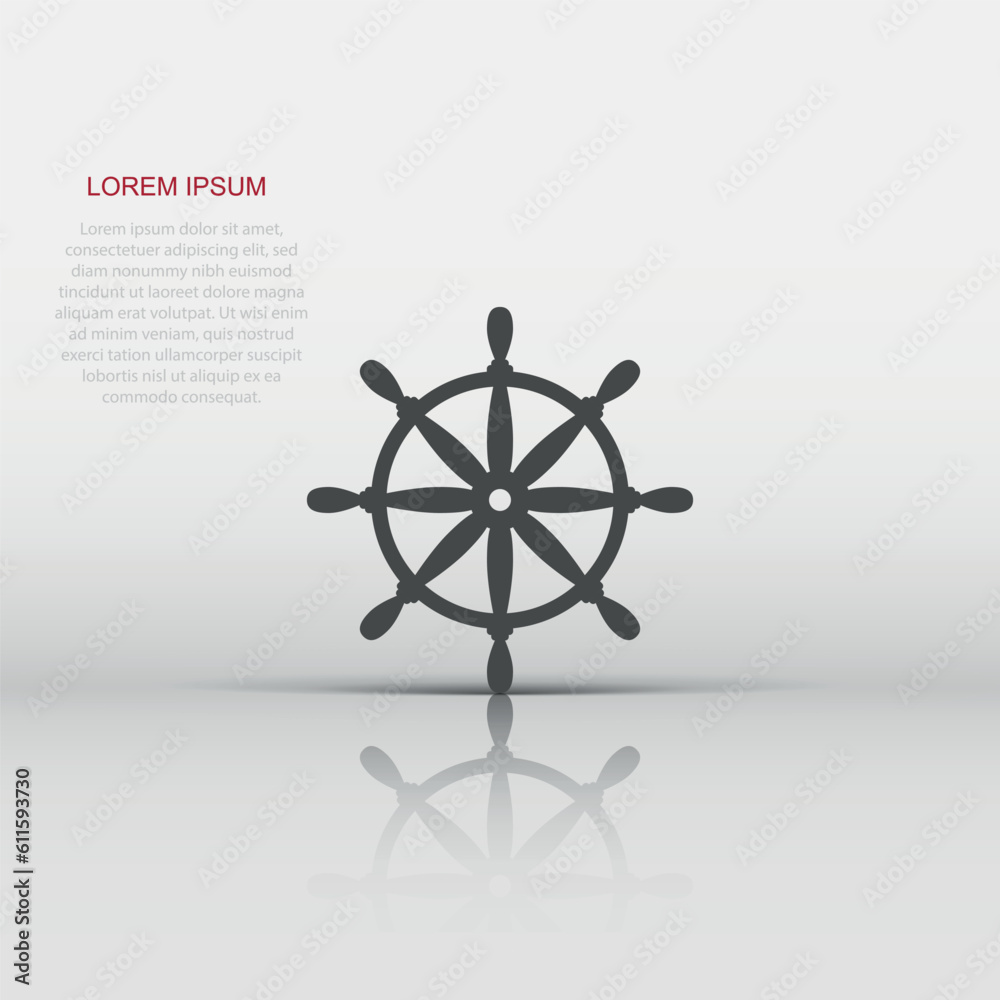 Helm wheel icon in flat style. Navigate steer vector illustration on white isolated background. Ship drive business concept. Helm wheel icon in flat style. Navigate steer vector illustration on white isolated background. Ship drive business concept.