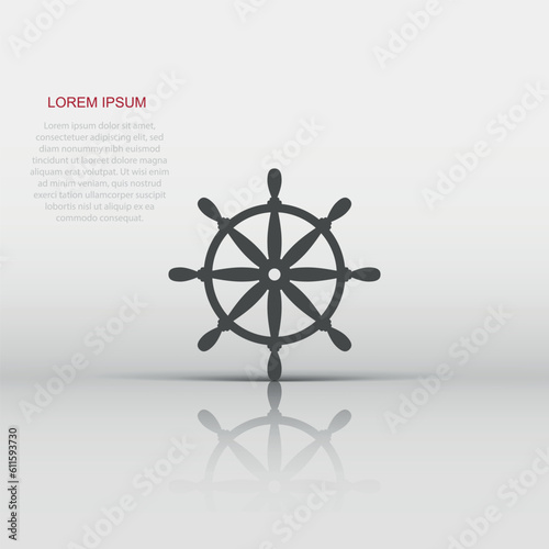 Helm wheel icon in flat style. Navigate steer vector illustration on white isolated background. Ship drive business concept.