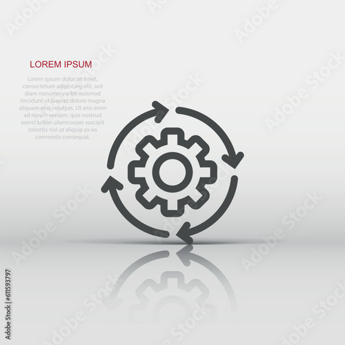 Workflow icon in flat style. Gear effective vector illustration on white isolated background. Process organization business concept.
