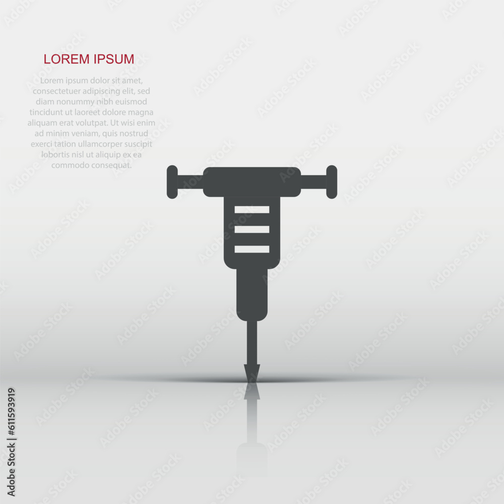 Jackhammer icon in flat style. Demolish vector illustration on white isolated background. Destroy business concept. Jackhammer icon in flat style. Demolish vector illustration on white isolated background. Destroy business concept.