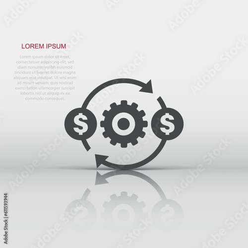Money optimization icon in flat style. Gear effective vector illustration on white isolated background. Finance process business concept.